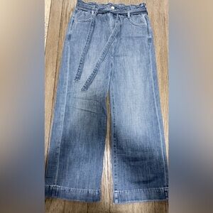 J. Crew Light Blue Wide Leg, Stretchy Jeans with Tie Belt